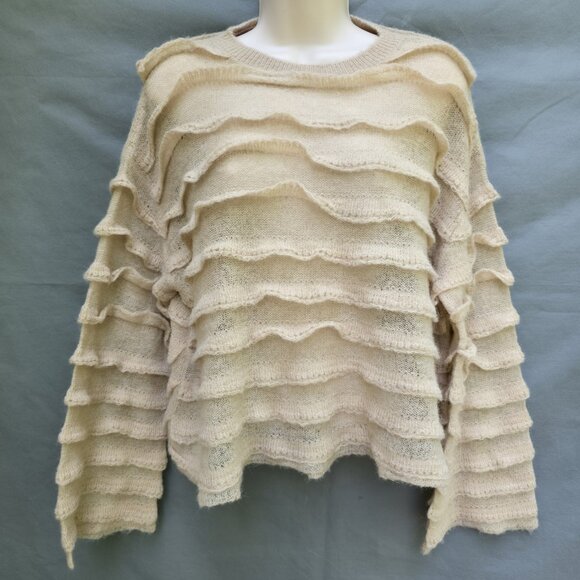 Zara Sweaters - ZARA Wool Blend Flounce Tiered Ruffle Loose Knit Tan Sweater